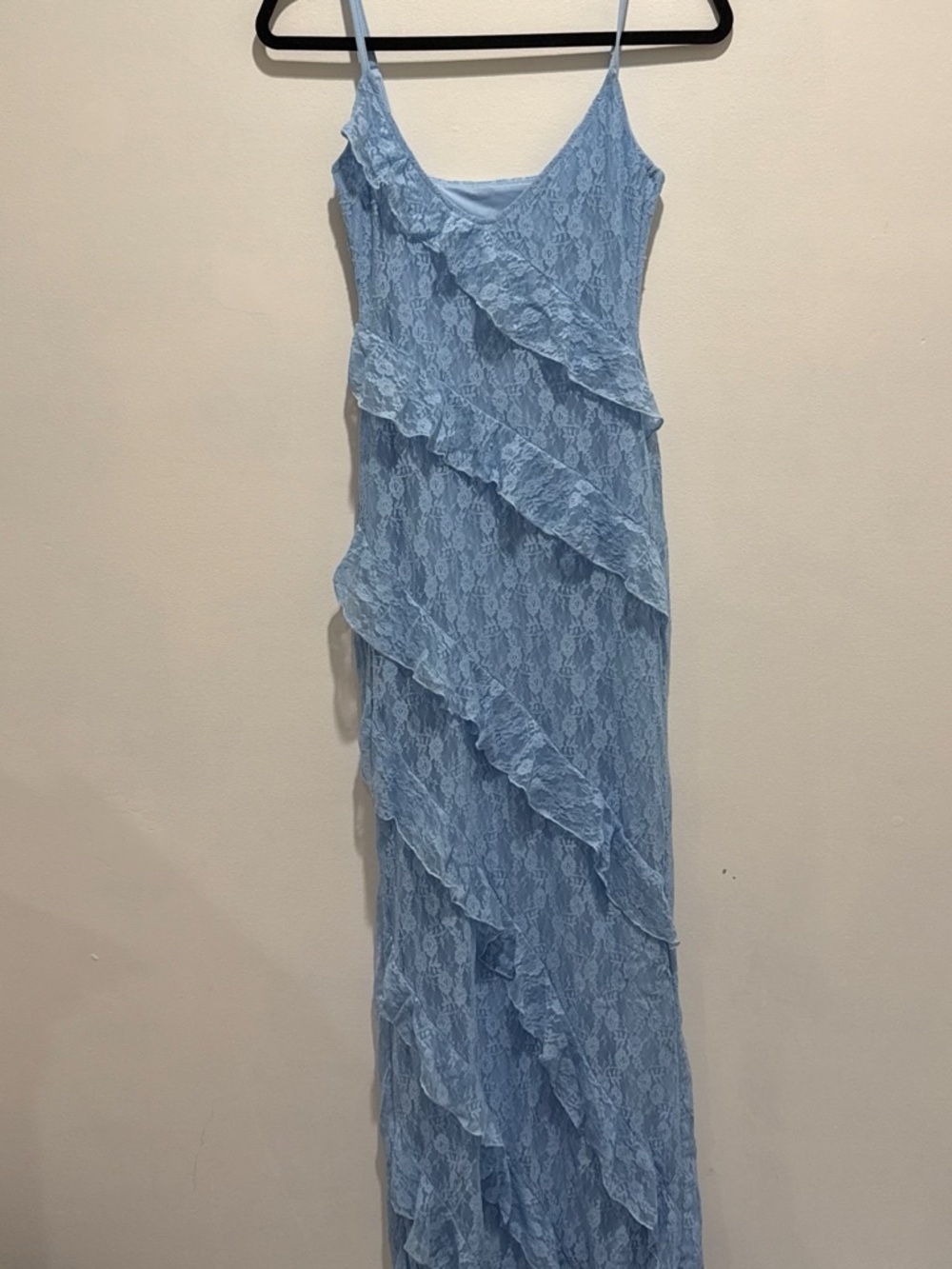 Light Blue Lace Ruffle Slip Dress - Women